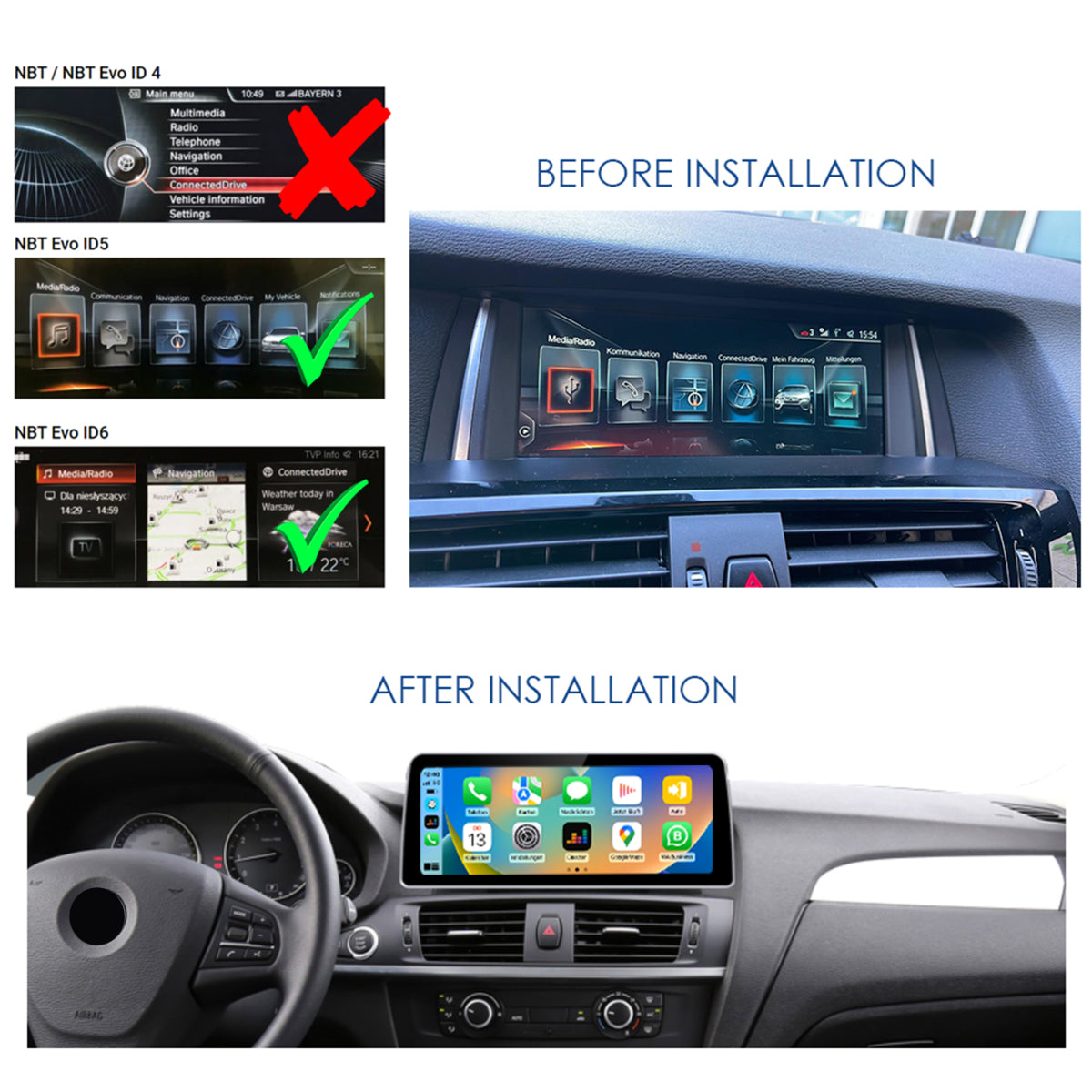 BMW X3 X4 F25 F26 EVO 12" Touchscreen Android GPS Navigation USB Carplay