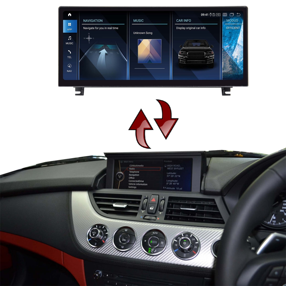 BMW Z4 E89 CIC 12,3" Touchscreen Android GPS Navigation CarPlay AndroidAuto